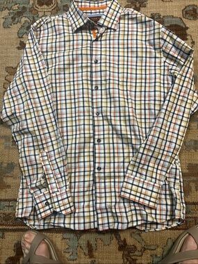 SERICA Men's Multi-Check Shirt in White, Blue and Orange